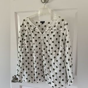 Talbots long sleeve top green and white polka dot X lp